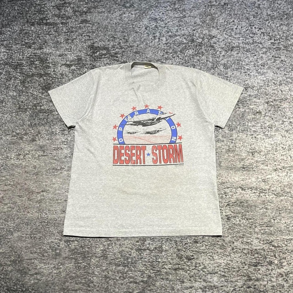 VTG 80s Operation Desert Storm T Shirt Screen Stars Mens Large Gray Military